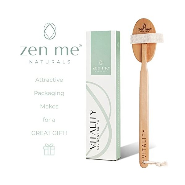 ZEN ME Brosse sèche pour le corps avec poils naturels et manche amovible pour améliorer la santé et la beauté de votre peau, 