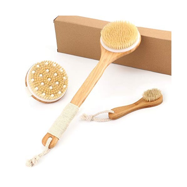 Lot de 3 brosses de bain pour le corps ou le corps - Brosse détoxifiante naturelle pour le visage et brosse pour le corps à l