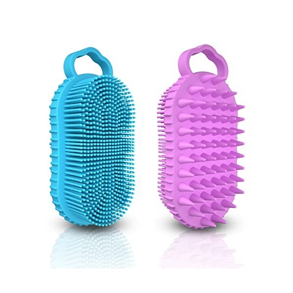 Bathwe Lot de 2 brosses à récurer en silicone 2 en 1 pour la douche et le shampooing du cuir chevelu sec et humide, accessoir