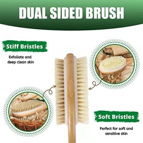 Hanstock Brosse à récurer pour le dos, 43 cm de long, double face, en bois avec poils doux et rigides pour exfolier la peau