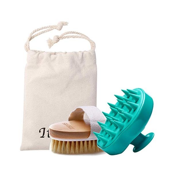 Lot de 2 brosses à shampooing et de bain en silicone pour cuir chevelu et peau sèche - Exfolie la circulation sanguine pour u