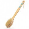 Hience Brosse Douche à Long Manche en Bois pour Dos, Exfoliant pour Corps, Tête de Brosse 2 Côtés avec Poils Doux et Rigides 