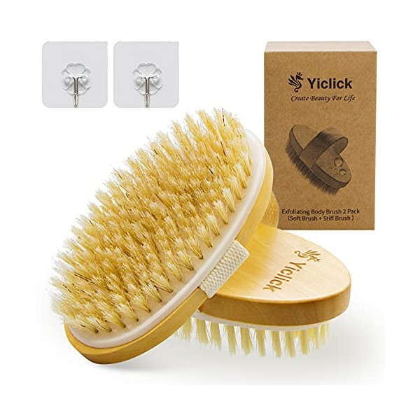 Yiclick Brosse pour le corps La brosse exfoliante La brosse de bain à poils naturels pour éliminer les toxines cellulites de 