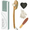 Set Exfoliation avec Brosse a Sec Exfoliant pour le Corps, Gants de Gommage, Eponge Konjac Visage | Pierre Ponce Pied |Pour S