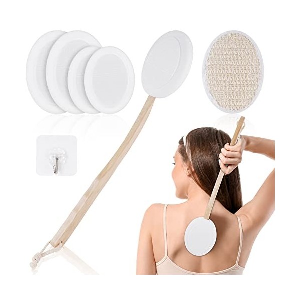 URAQT Brosse de Bain à Long Manche, 7PCS Applicateur Crème Dos, Brosse de Douche pour Dos de Douche à Bulles à Une Touche, Br