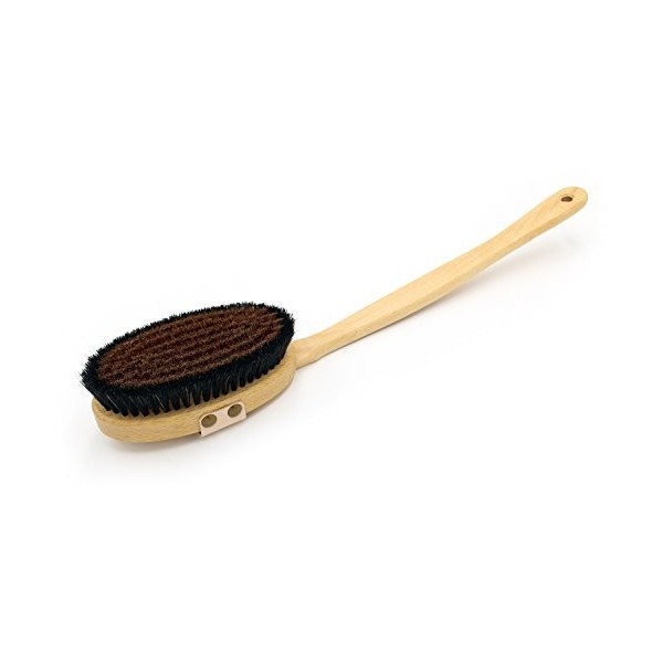 BiB Body ionic Brush Brosse de massage avec manche, bois de hêtre huilé, crin, fin fil de bronze