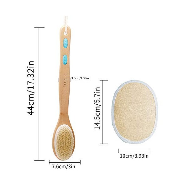 Brosse de douche Ithyes avec poils doux et rigides Brosse pour le corps Brossage à sec Brosse de bain pour le dos Brosse de b