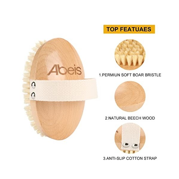 Abeis Body Brush - Brosse de douche à brossage humide et sec avec brosse en poils de sanglier 100 % doux -- Brosse pour le co