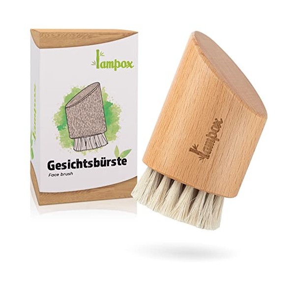 lampox® Brosse pour le visage - Brosse exfoliante - Poils naturels en crin de cheval - Bois de hêtre