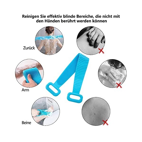 BERYCH Brosse à dos en silicone 90 cm - Brosse double face pour la douche - Aide à éliminer lexcès de stratégie et facile à 