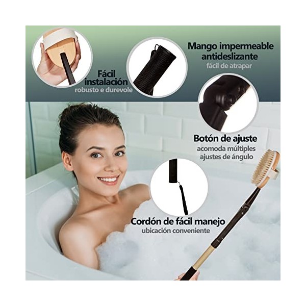 EASACE 2 en 1 Brosse pour le corps Applicateur de lotion Brosse pour le dos Brosse de bain Douche Brosse de douche Avec long 