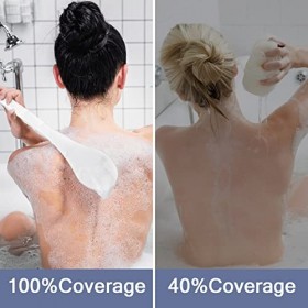 ROLIZOE Brosse à dos à long manche pour la douche, brosse exfoliante ergonomique incurvée en plastique avec crochet et cordon