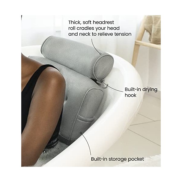 Everlasting Comfort Oreiller de Bain - Coussin de Spa avec Dossier et appuie-tête - Oreiller de Jacuzzi - Support de Cou et d