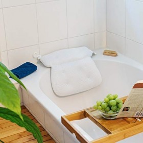 Navaris Coussin de Baignoire - Oreiller de Bain Confort avec Ventouse - Repose Tête Ergonomique pour Tête Nuque Dos - Baignoi