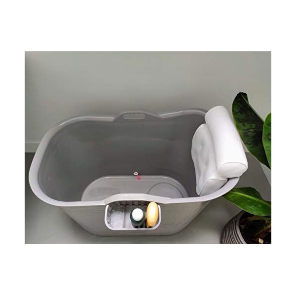 FlinQ Bath Bucket Gris avec Oreiller | XL Mobile Baignoire Pour Adultes et Enfants avec oreiller cervical | Baignoire Outdoor