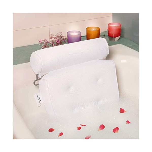 Oreiller de Bain Coussin de Baignoire Oreiller avec des grandes Ventouses support pour la tête, la nuque et les épaules, sat