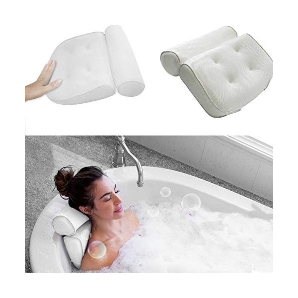 Geagodelia Coussin de Bain Oreiller de Bain avec Ventouses Appui-Tête Oreiller pour Baignoire de Oreiller Spa, Bain à Remous,