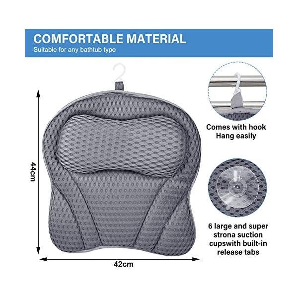 Oreiller de Bain - Coussin de Bain,Coussin Baignoire avec 6 Ventouses, Oreiller pour Baignoire Imperméable en 4D Air Mesh,Ore