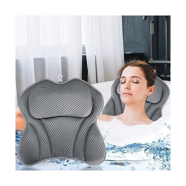 Purpledi Coussins de Bain, Coussin Baignoire 4D avec 6 Ventouses Antidérapant et Puissantes pour Oreiller Spa, Jacuzzi, Bain 