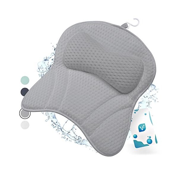 Vesta+ Coussin de baignoire gris L avec ventouses, coussin de bain Gagnant du test comme coussin de bain, coussin de nuque et