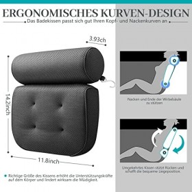 Coussin de bain pour la nuque - Avec 6 grandes ventouses - Séchage rapide - Ergonomique - Confortable - Gris