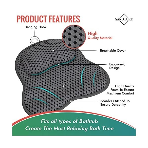 Coussin de bain de luxe gris - Super confortable et épais - Temps de séchage ultra rapide pour femme/maman/elle