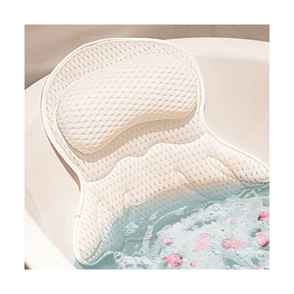 Oreiller de bain avec 6 ventouses antidérapantes puissantes, coussin de baignoire Roseem avec soutien total pour la tête, le 