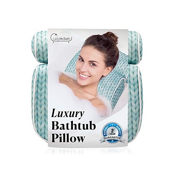 Lady McBath Oreiller de bain de luxe pour le cou et le dos - Ventouse puissante, lavable en machine Accessoire de baignoire p