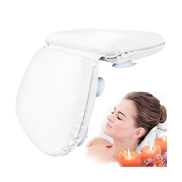 Pumpko® Home Spa Coussin de Baignoire avec ventouses - Appuie-tête expérience Bien-être - Oreiller de Bain Blanc - Idéal comm