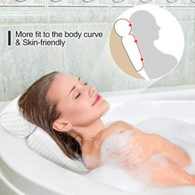 Fitheaven Oreiller de bain pour baignoire, jacuzzi et spa à la maison - Oreiller de spa pour homme et femme - Avec maille res