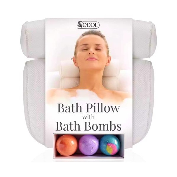 Sedol Oreiller Baignoire- Oreiller de Bain Haut de Gamme pour Tête et Cou avec Ventouses - Coussin de Bain Imperméable pour L