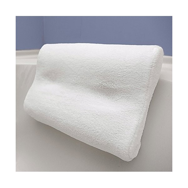 IndulgeMe Oreiller de bain antidérapant super doux, étui de voyage et housse amovible douce, ventouses extra larges, maille à