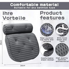 MOOING Coussin de Bain Technologie Ergonomique Coussin Baignoire avec 7 Ventouses Antidérapantes Oreiller de Bain Coussin de 