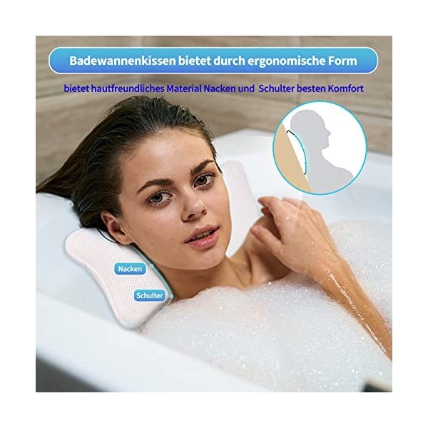 NELXIBI Coussin Baignoire, Coussin de Bain, Appuie-Tête avec Ventouses Baignoire, Oreiller de Baignoir Ergonomique Spa, Repos