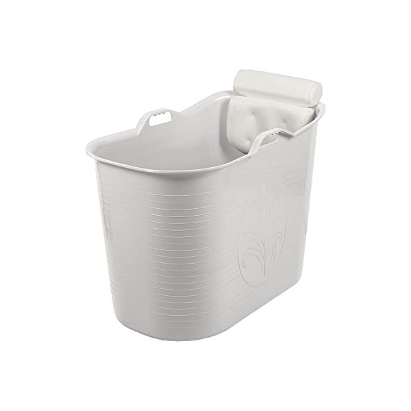 FlinQ Bath Bucket Blanc avec Oreiller | XL Mobile Baignoire Pour Adultes et Enfants avec oreiller cervical | Baignoire Outdoo