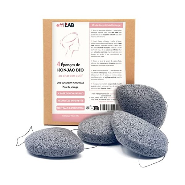 Eponge de Konjac bio exfoliante grâce aux brisures de coques de noix pour le corps | Lot de 2 éponges corps| Eponge végétale 