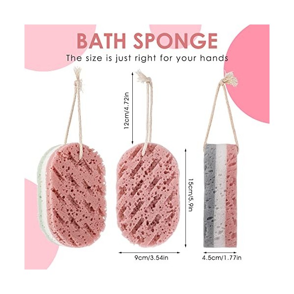 WLLHYF Lot de 3 éponges de bain pour femme, éponge luffa exfoliante profonde pour le corps, éponge de douche de grande taille