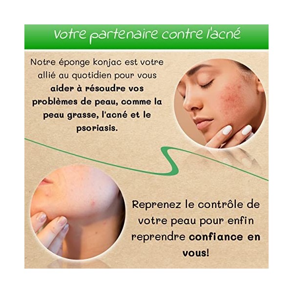 Eponge konjac visage peau sensible The vert naturel -Lot 2 pcs- Haute Qualite Exfoliation en profondeur de la peau Soin contr