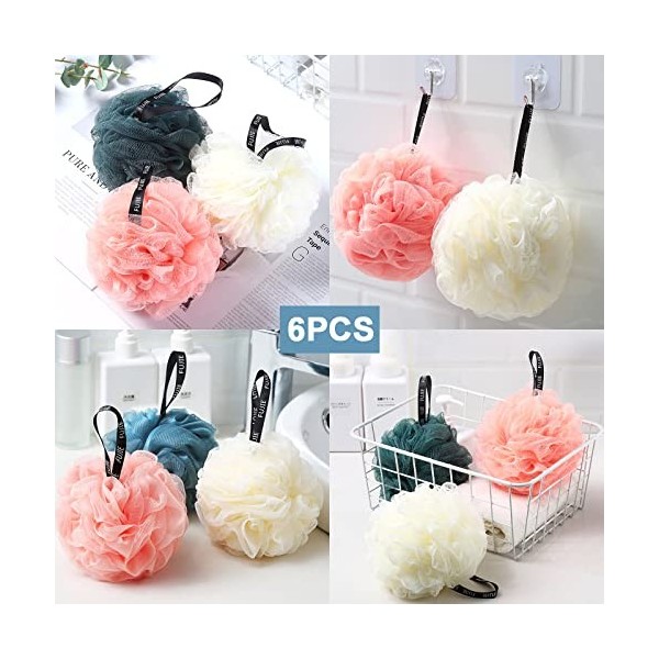 6PCS Fleurs de Douche, XOPOZON Éponges de Bain Exfoliantes, Bain de Mousse Loofahs Brosse À Nettoyer, Douche Éponge pour aux 