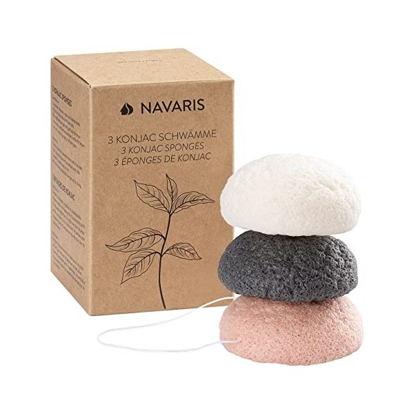 Navaris Éponge konjac - Lot 8 éponges de konjac pour visage tout type de peau - Éponge noire blanche verte rose rouge 100% na