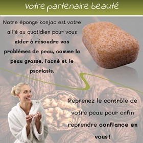 Eponge konjac corps peau sensible eclats de noix XXL - Lot 2 pcs - Haute qualite -Soin acne Exfoliation et nettoyage en profo