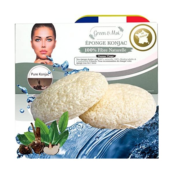 Eponge konjac visage peau sensible Pure Konjac naturelle - Lot 2 pcs -  Haute qualite - Soin acne Exfoliation nettoyage en pro