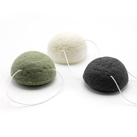 Larelle Lot de 3 éponges Konjac au charbon de bambou, thé vert, curcuma pour le corps, le visage, les peaux impures et grasse