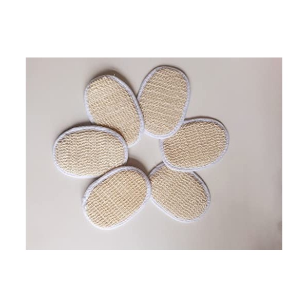 Jiahanle 6 Éponges en Jute pour Douche, Bain, Exfoliation, Brosse Éponge de Bain Naturelle, Blanche