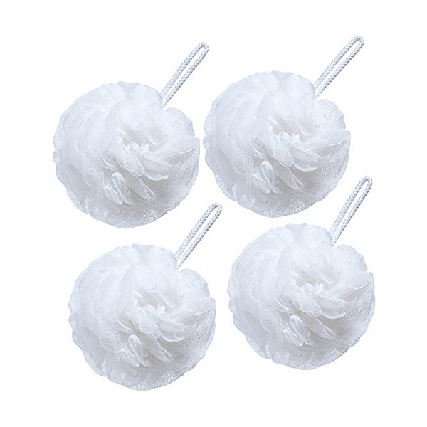 VANZAVANZU Lot de 4 éponges de bain en loofah - 80 g - Pour homme et femme - Blanc