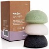 Vove | Eponge Konjac Premium | 3 Pièces | Biologique et Écologique | Charbon Actif et Argile Française | Exfoliant Doux pour 