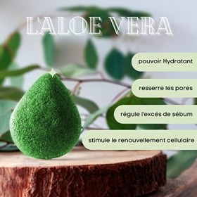 NATERAL Lot de 2 Eponges Konjac pour Visage 100% Naturelles en Forme de Gouttelettes à lAloe Vera et au Charbon Actif de Bam