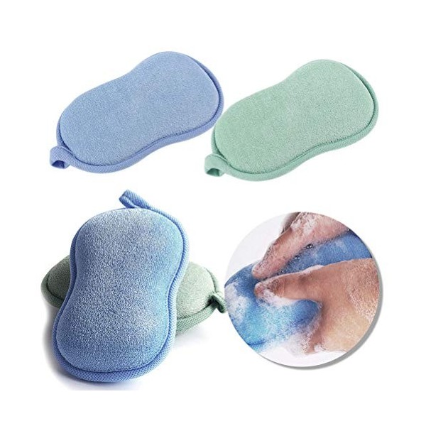 SUPVOX 2pcs Éponge de Bain Exfoliant Fibre Végétale Serviette Nettoyant Éponge Corps pour Bebe Douche et Spa Bleu et Vert