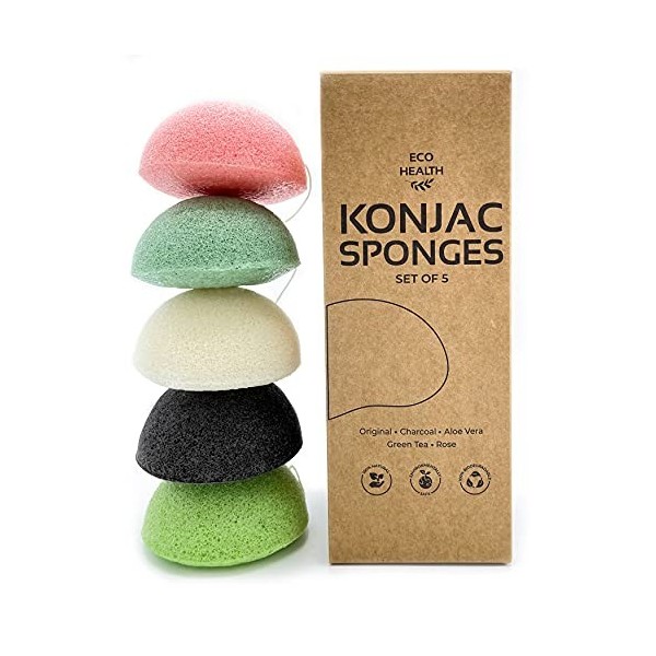 Eco Health Lot de 5 éponges Konjac naturelles