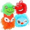 com-four® 4X Eponge pour Enfants - Boule de Bain avec Peluche et Filet - Sacs à Savon avec différents Motifs - Douche 04 piè